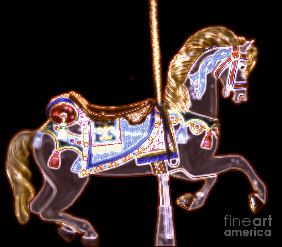 Black Neon Carousel Horse Digital Art by Patty Vicknair