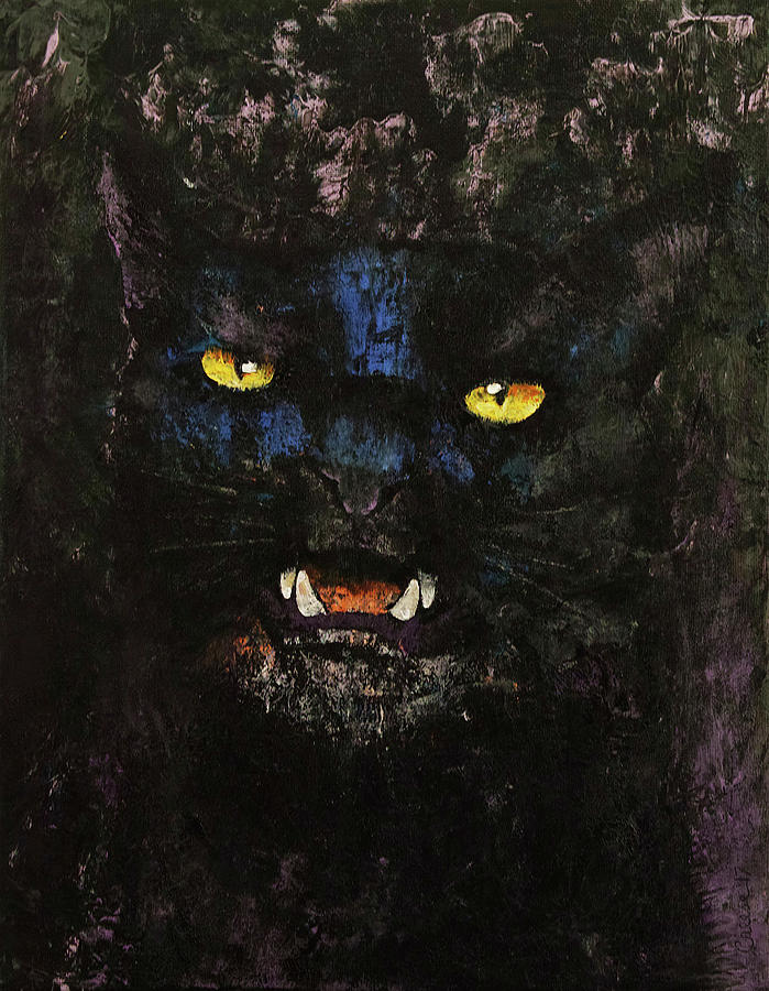Black on Black Cat Painting by Michael Creese