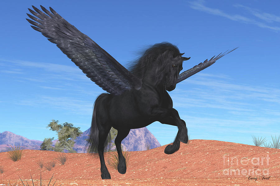 Black Pegasus Digital Art by Corey Ford