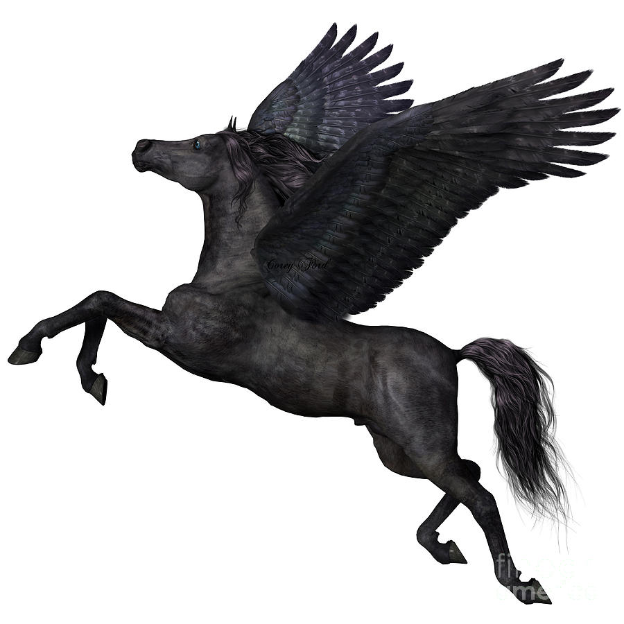 Black Pegasus Profile Painting by Corey Ford