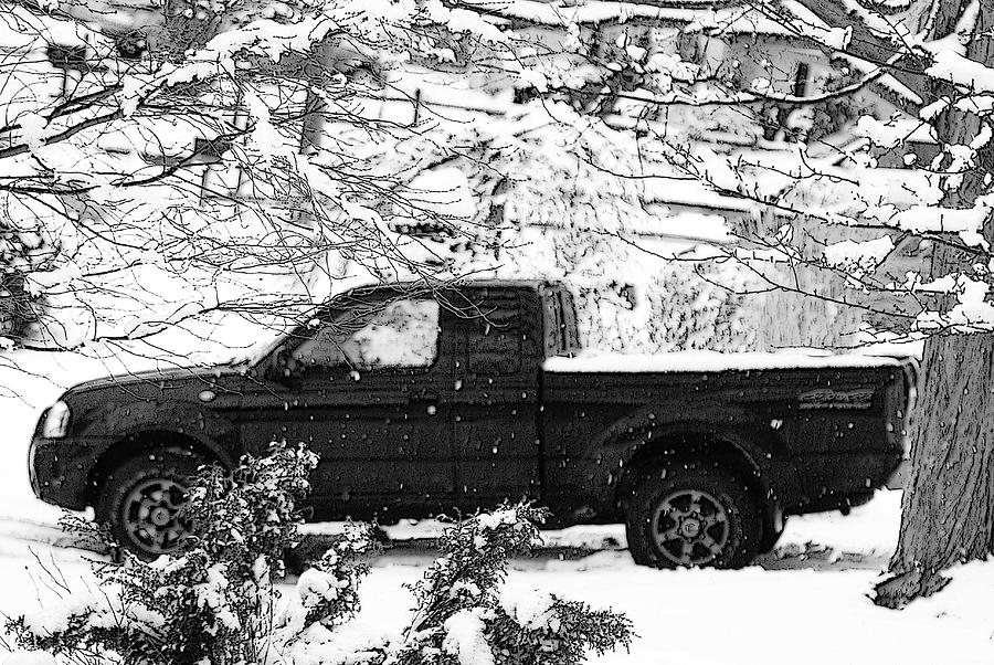 Black Pick Up in Snow Poster Photograph by Margie Avellino