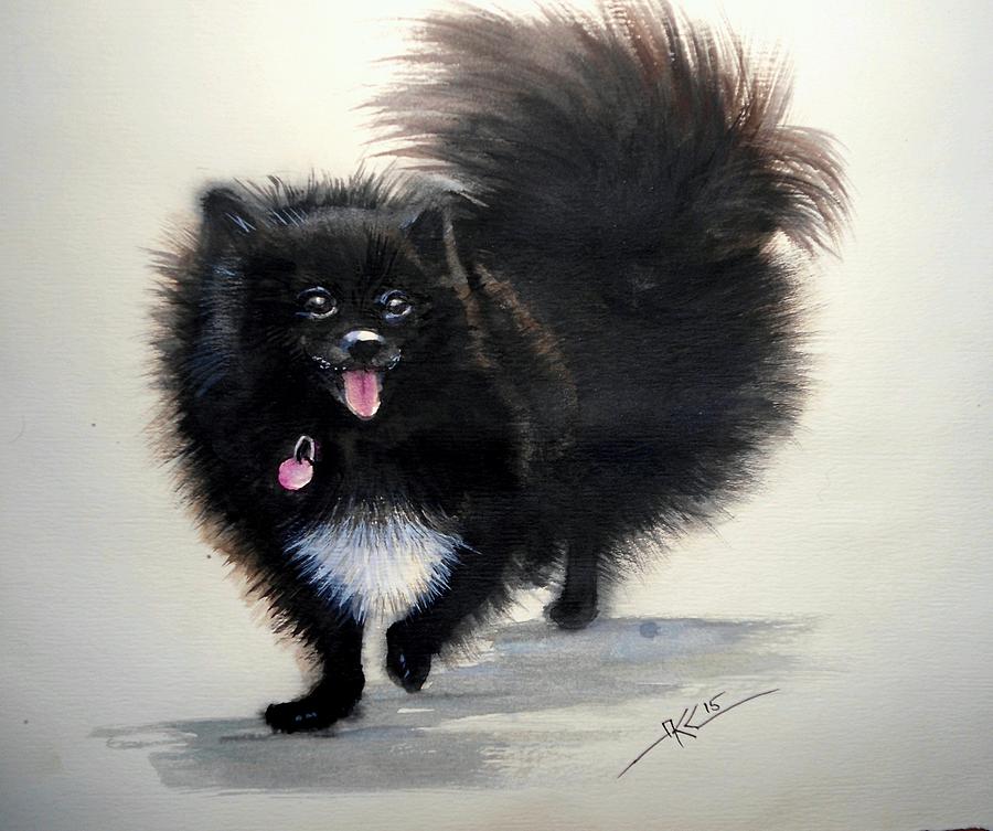 Black pomeranian dog 3 Painting by Katerina Kovatcheva