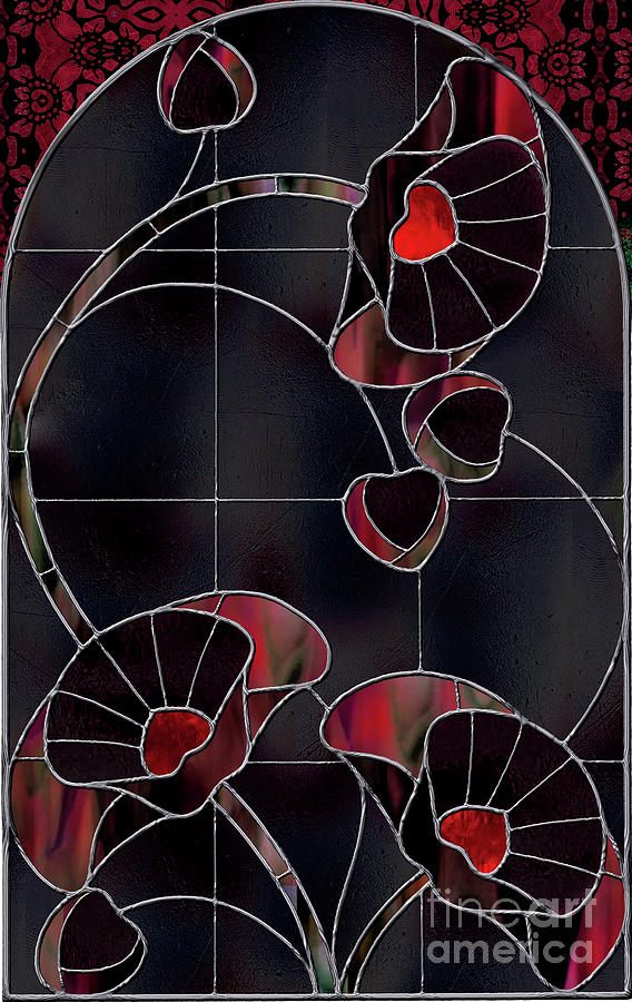 Stained Glass Painting - Black Poppies by Mindy Sommers