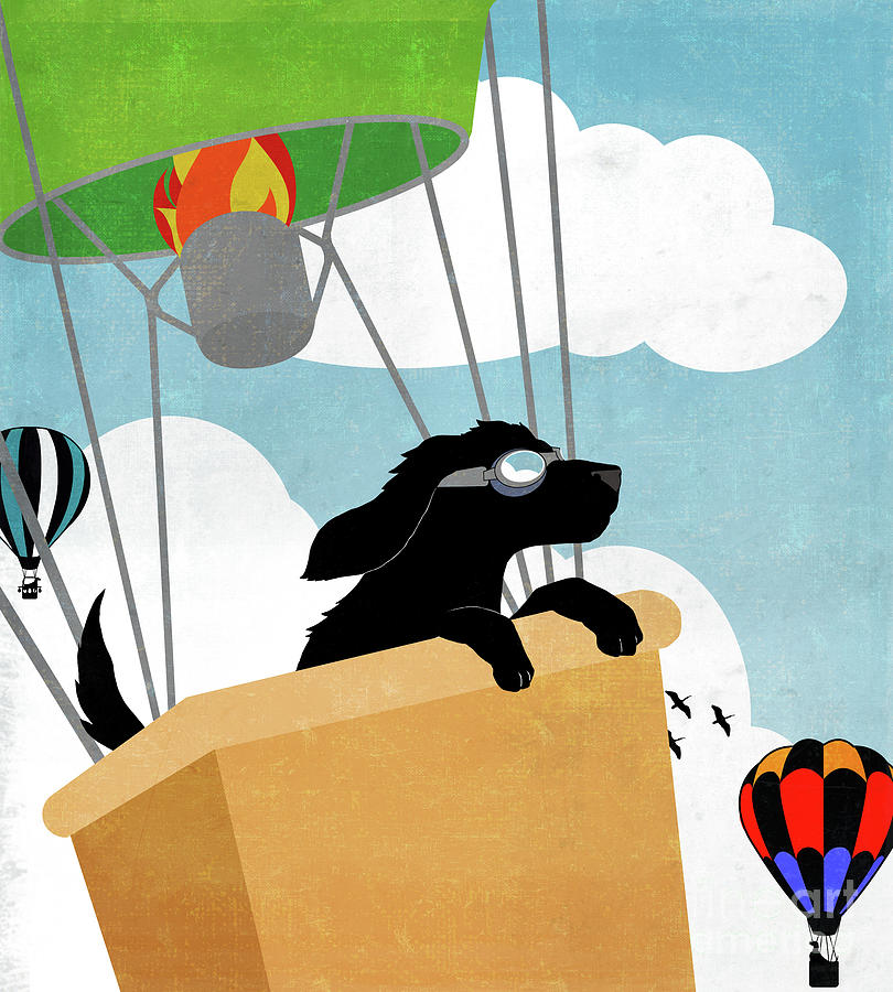 Black Retriever Doggo Hot Air Balloon Festival dogs in flight Painting by Tina Lavoie