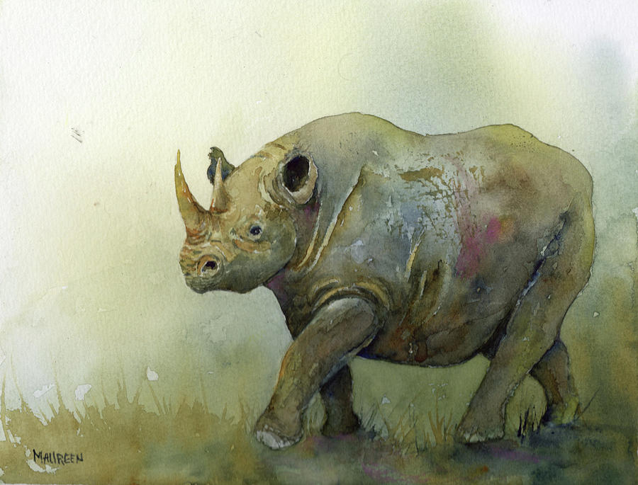 Black Rhino Painting by Maureen Moore