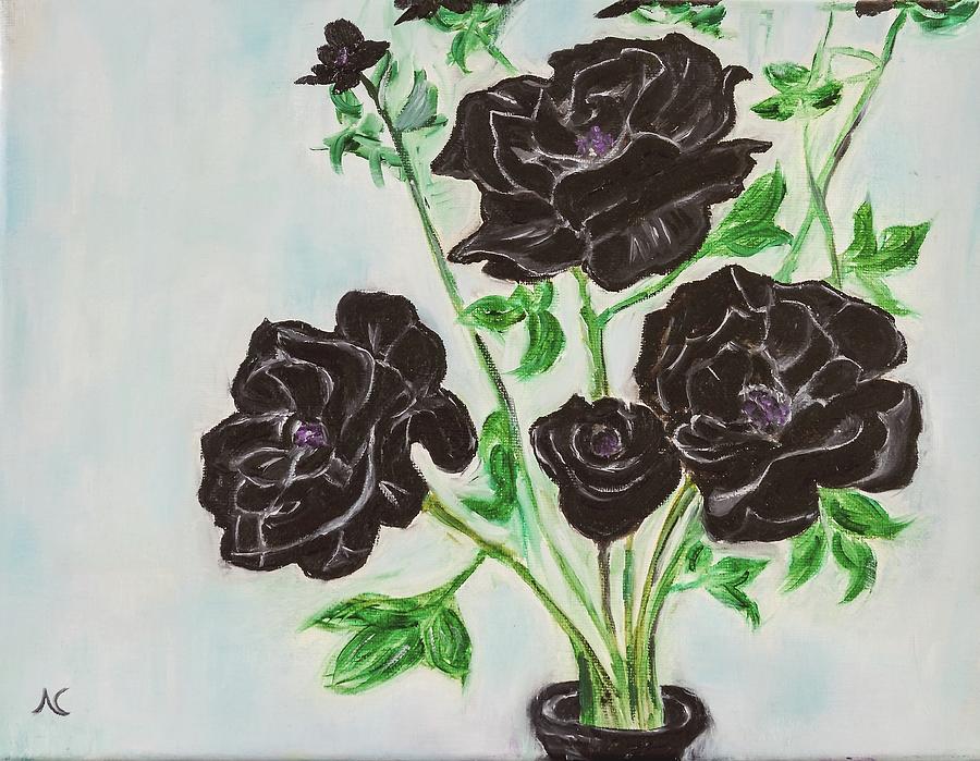 Black Rose Painting by Neslihan Ergul Colley