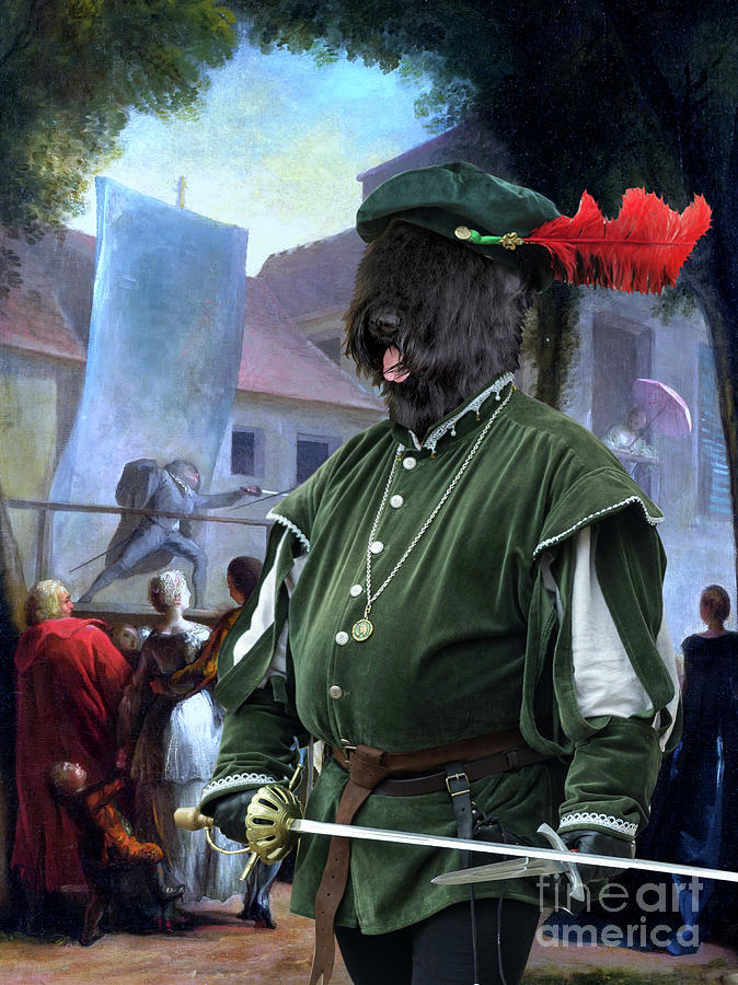 Black Russian Terrier Art Canvas Print  -A Fencer Street Show in Paris Painting by Sandra Sij