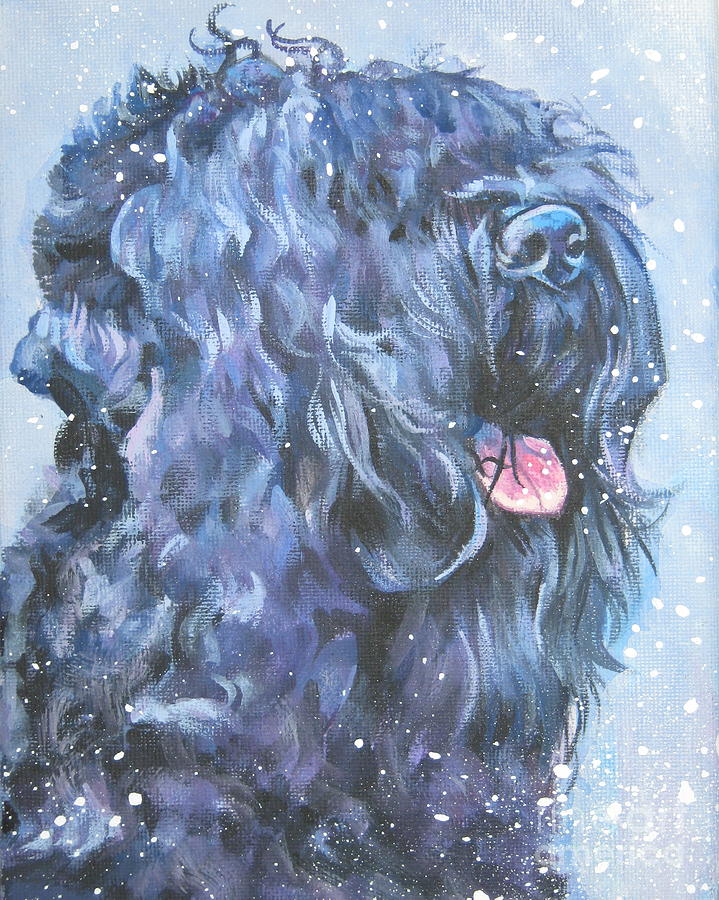 Black russian Terrier in snow Painting by Lee Ann Shepard