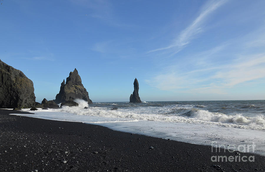 Black Sand Beach with Sea Stacks in Vik Iceland Photograph by DejaVu Designs