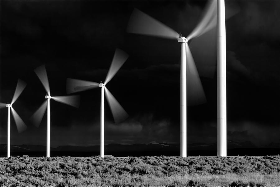Black Sky White Windmills Photograph by David Andersen