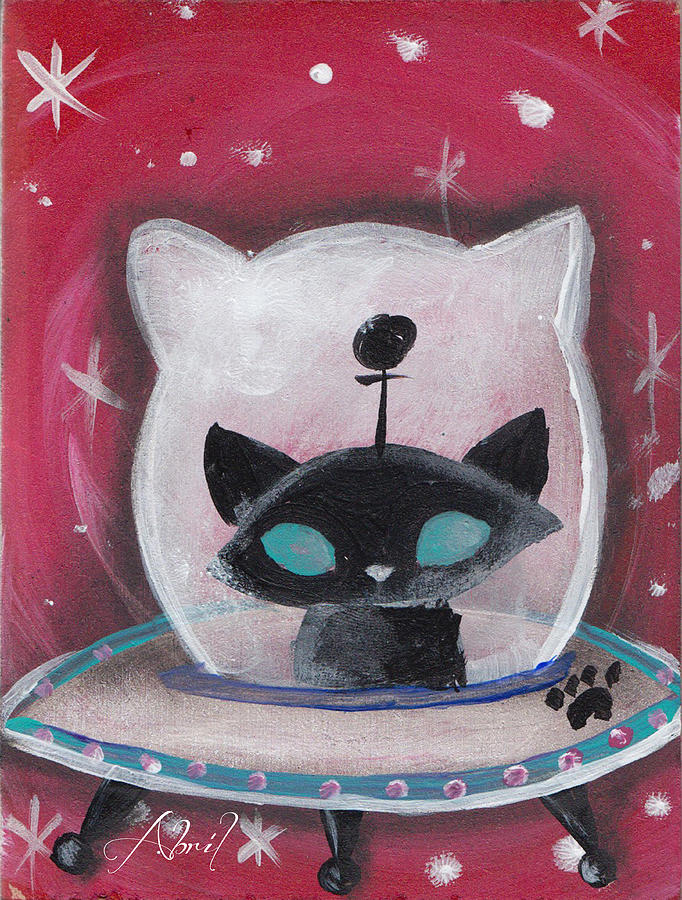 Black Space Cat Painting by Abril Andrade