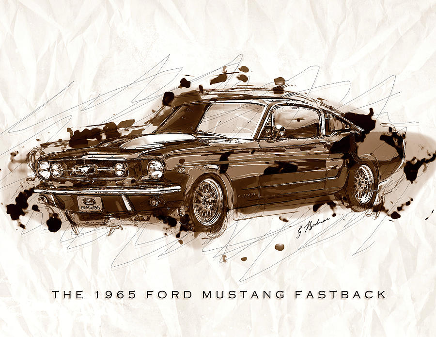 Car Digital Art - Black Stallion 1965 Ford Mustang Fastback #2 by Gary Bodnar