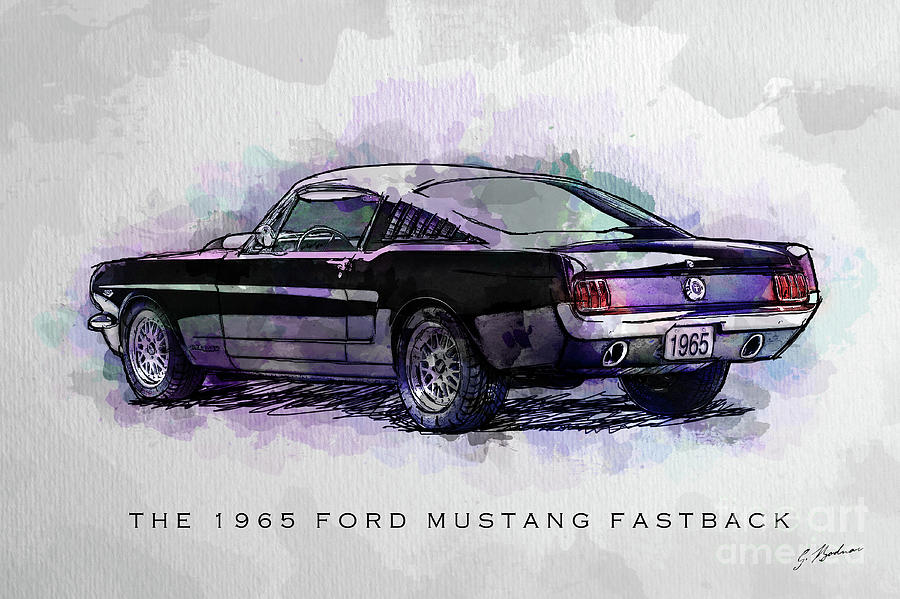 Ford Mustang Digital Art - Black Stallion 1965 Ford Mustang Fastback by Gary Bodnar