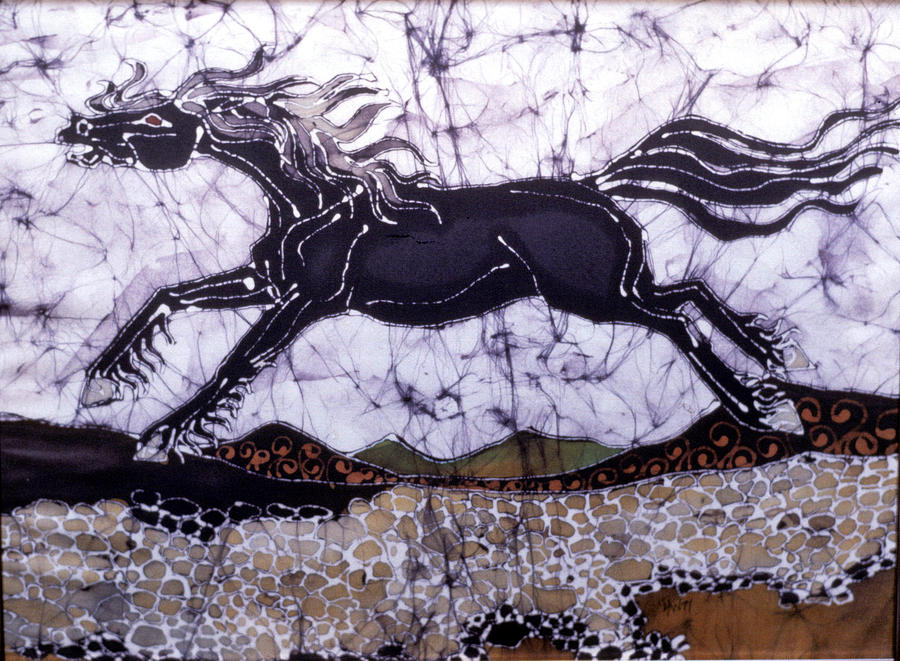 Black Stallion Gallops Over Stones Tapestry - Textile by Carol  Law Conklin