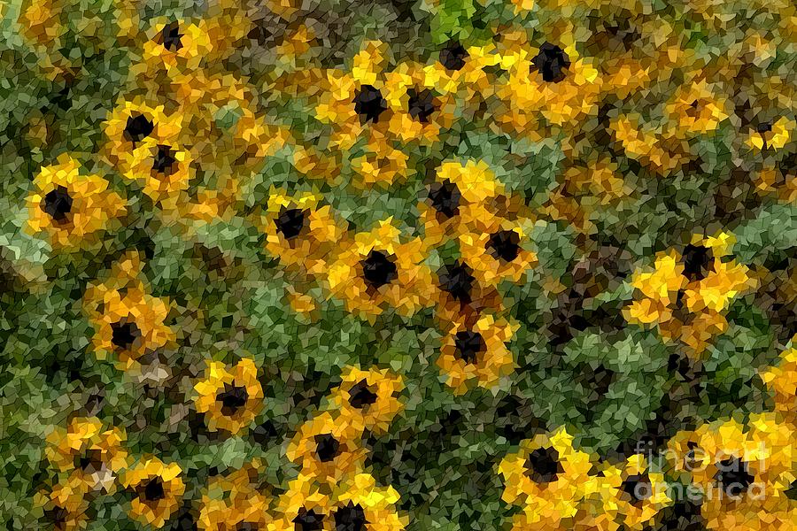 Black Susan flowers in Mosaic Digital Art by Les Palenik