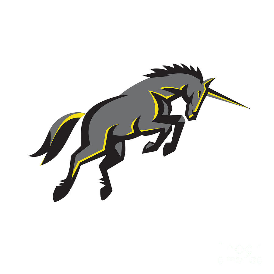 Unicorn Digital Art - Black Unicorn Horse Charging Isolated Retro by Aloysius Patrimonio