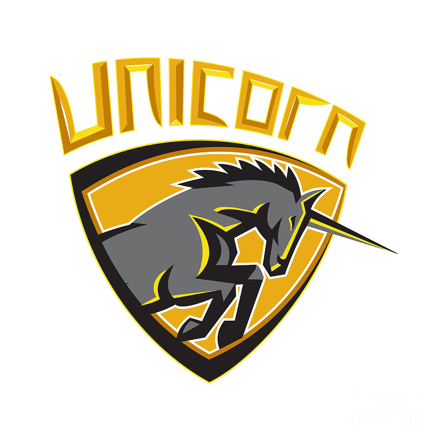 Unicorn Digital Art - Black Unicorn Horse Head Charging Crest Retro by Aloysius Patrimonio