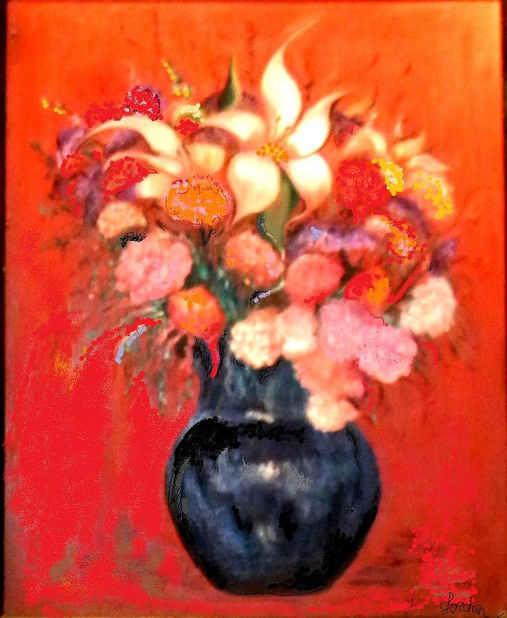 Black Vase Floral Painting by Jordan
