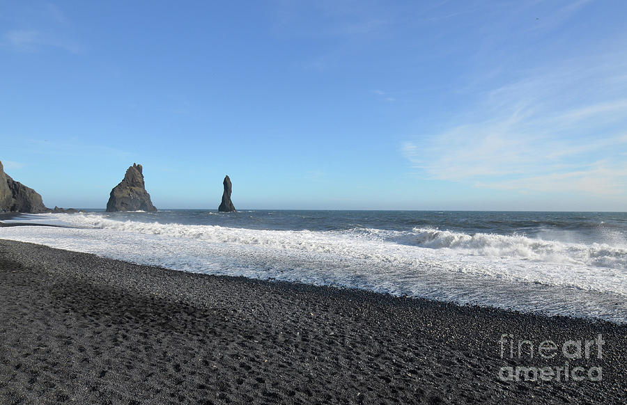 Black Volcanic Sea Stacks on Reynisfjara Beach in Iceland Photograph by DejaVu Designs