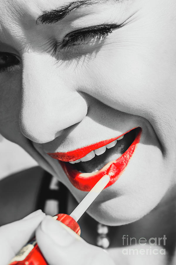 Black white and red lipgloss pinup Photograph by Jorgo Photography