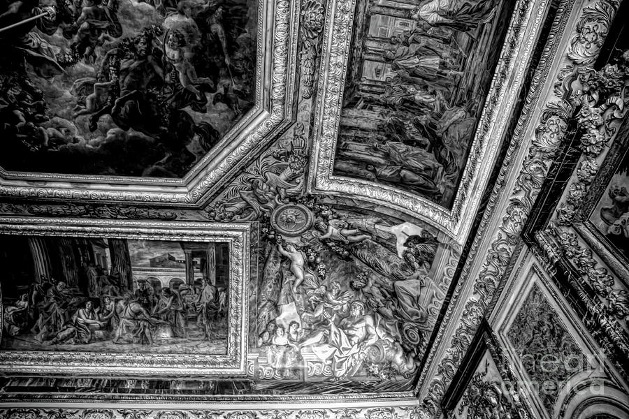 Paris Photograph - Black White Art Paint Ceiling Versailles France  by Chuck Kuhn