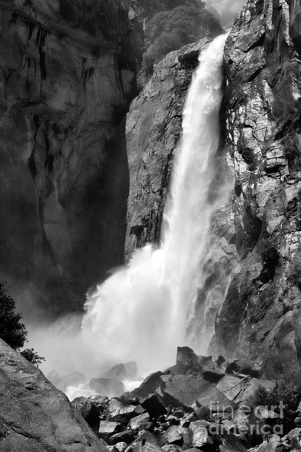 Black White Dramatic Yosemite Falls  Photograph by Chuck Kuhn