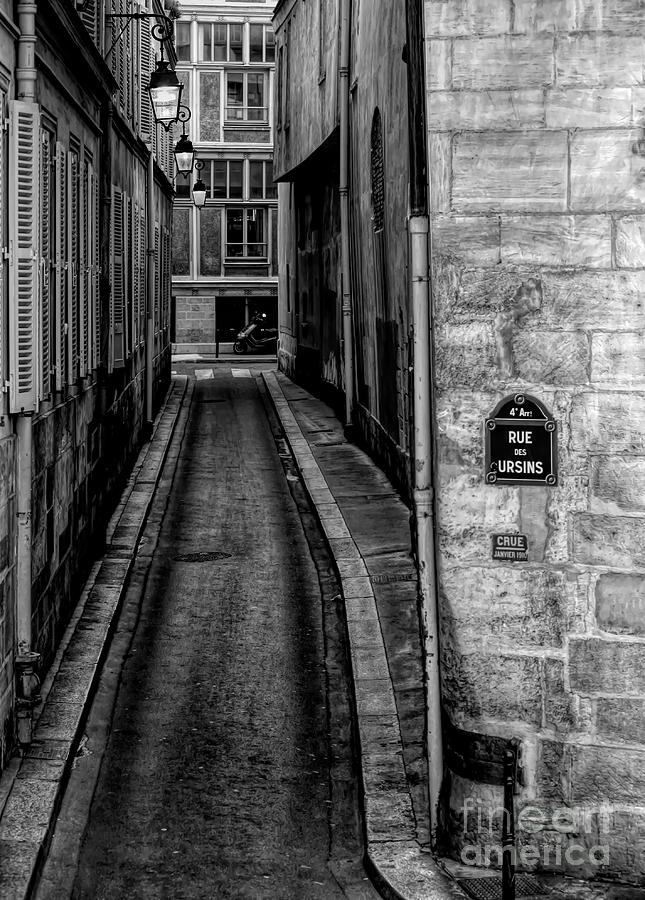 Black white French Street Rue des Ursins Artist Region Paris  Photograph by Chuck Kuhn