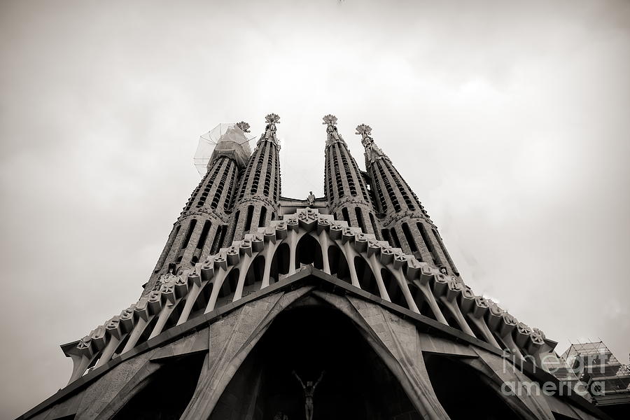 Black White Gothic La Sagrada Familia Catholic Church Spain  Photograph by Chuck Kuhn