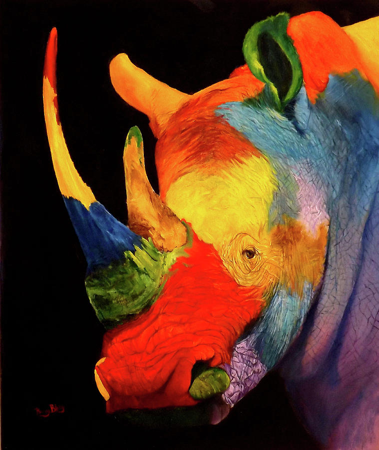 Black White Or Coloured Rhino Painting by Barry BLAKE