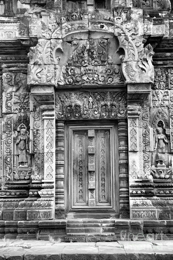Black White Place of Worship Cambodian Stone Temple  Photograph by Chuck Kuhn