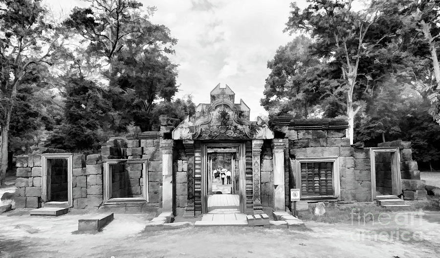 Black White Temple 10th Century Cambodia  Photograph by Chuck Kuhn