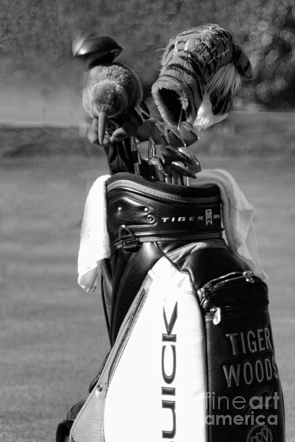 Black White Tiger Woods Bag Clubs  Photograph by Chuck Kuhn