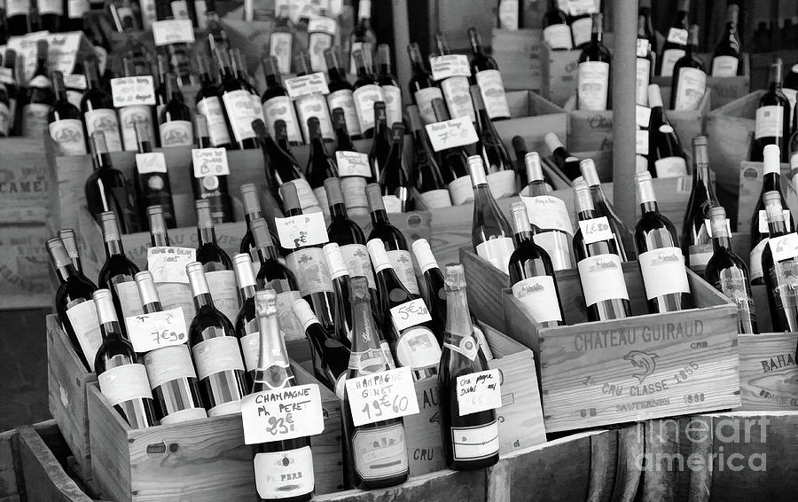 Black White Vino French Wines For Sale  Photograph by Chuck Kuhn