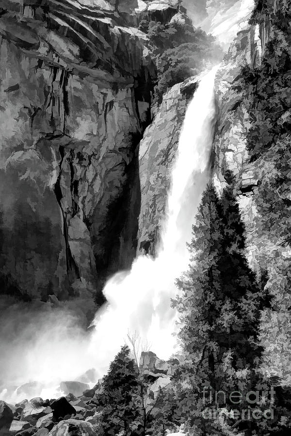 Black Wht Falls Yosemite California  Photograph by Chuck Kuhn