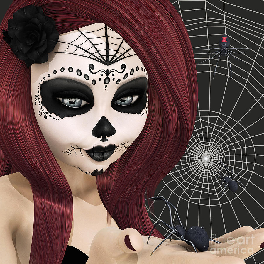 Black Widow Digital Art - Black Widow Sugar Doll by Two Hivelys