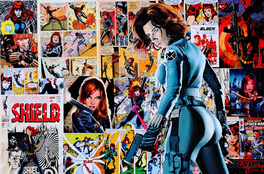 Analog Comic Collage Print Black Widow