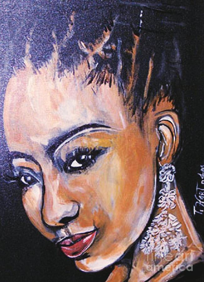 Black Woman up close Painting by Tyrone Hart