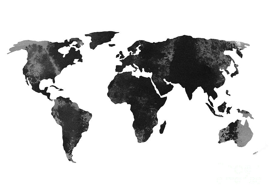 Map Painting - Black world map silhouette by Joanna Szmerdt