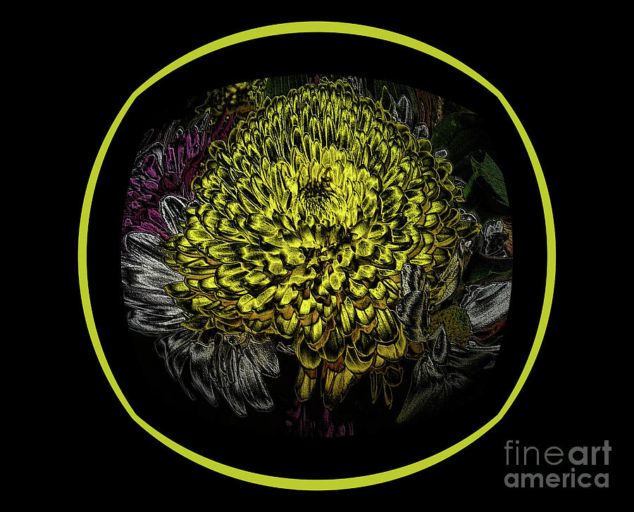 Black Yellow  created flowers card Painting by Oksana Semenchenko