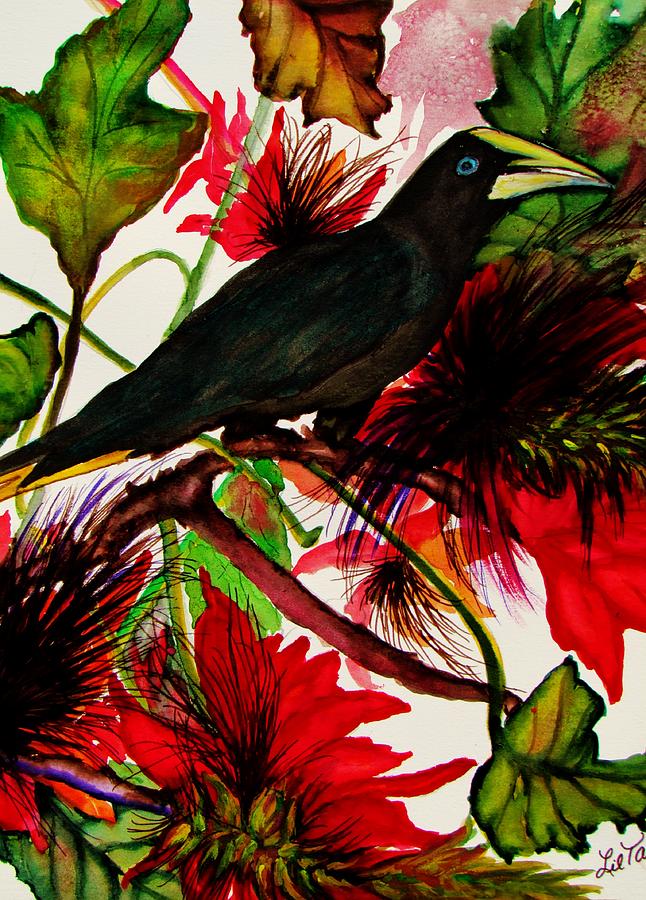 Flower Painting - Blackbird in a Tree by Lil Taylor