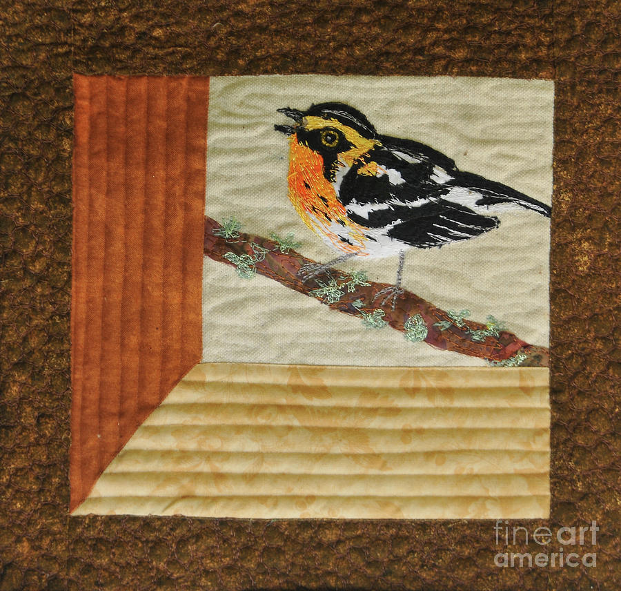 Quilt Tapestry - Textile - Blackburn Warbler by Dolores Fegan Quilt Tapestry - Textile - Blackburn Warbler by Dolores Fegan