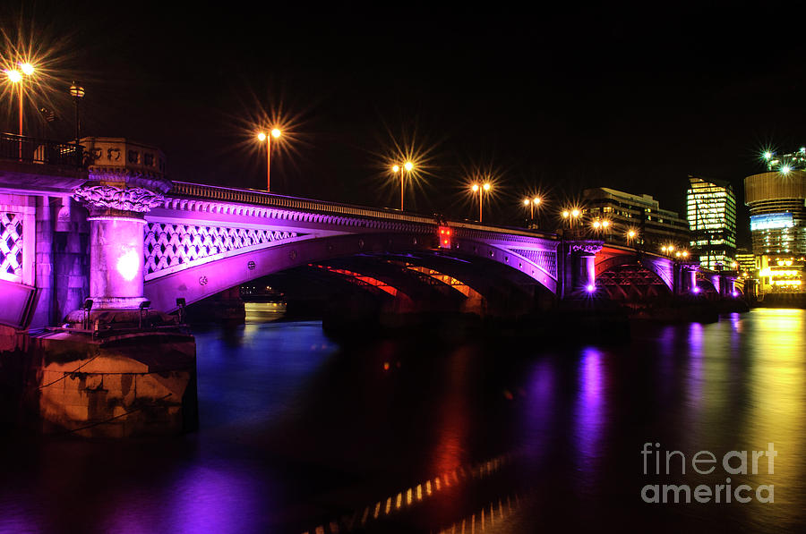 Blackfriars Bridge Illuminated in Purple Photograph by Paul Warburton