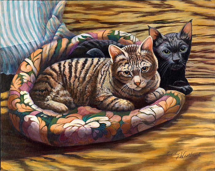Blackie and Meowth Painting by Cynthia Westbrook