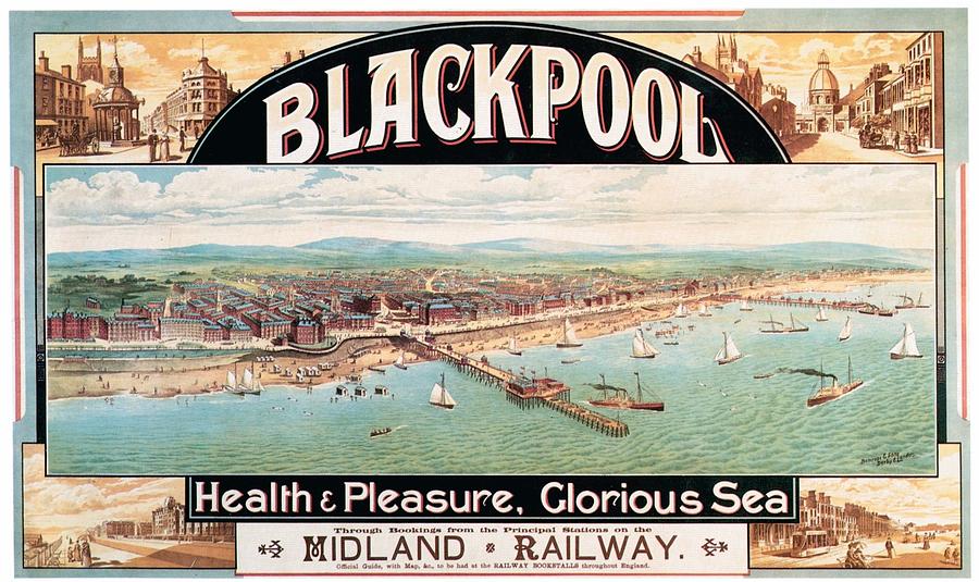 Blackpool, England - Retro Travel Advertising Poster - Seaside Resort - Vintage Poster Mixed Media