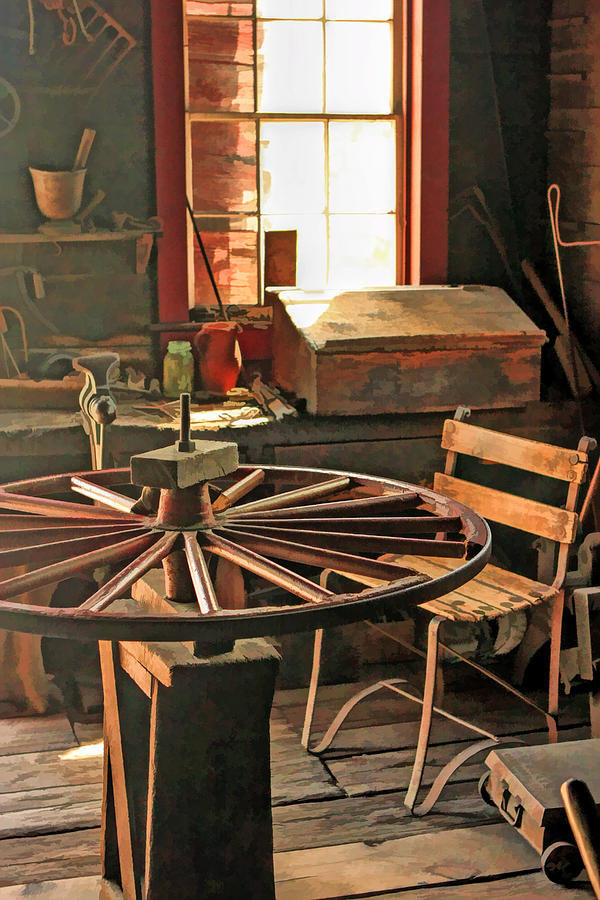 Blacksmith Shop Wheel Repair at Old World Wisconsin Painting by Christopher Arndt
