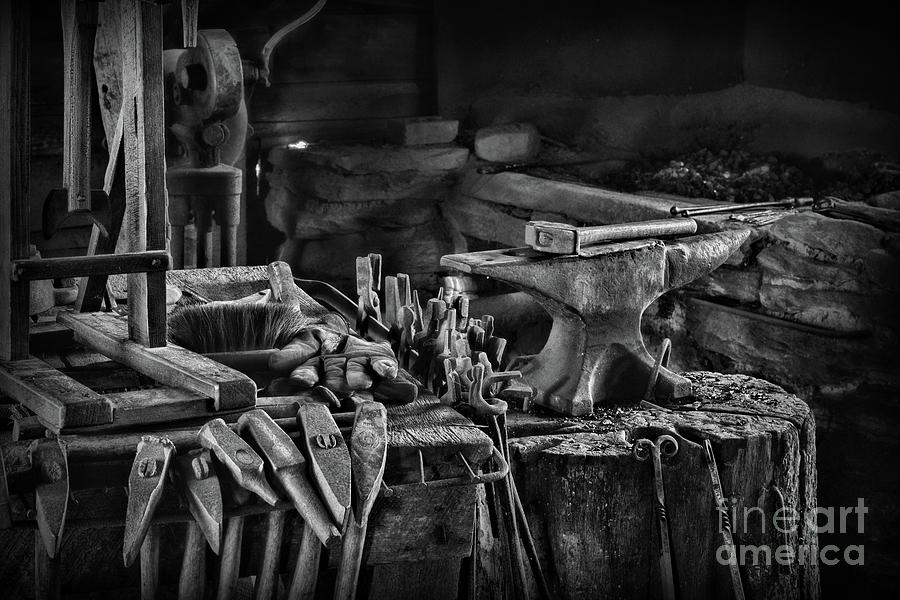 Blacksmith-This is My Anvil Black and White Photograph by Paul Ward