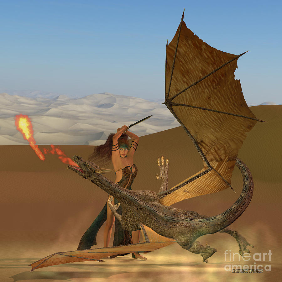Dragon Painting - Blackthorn Warrior Kills Dragon by Corey Ford