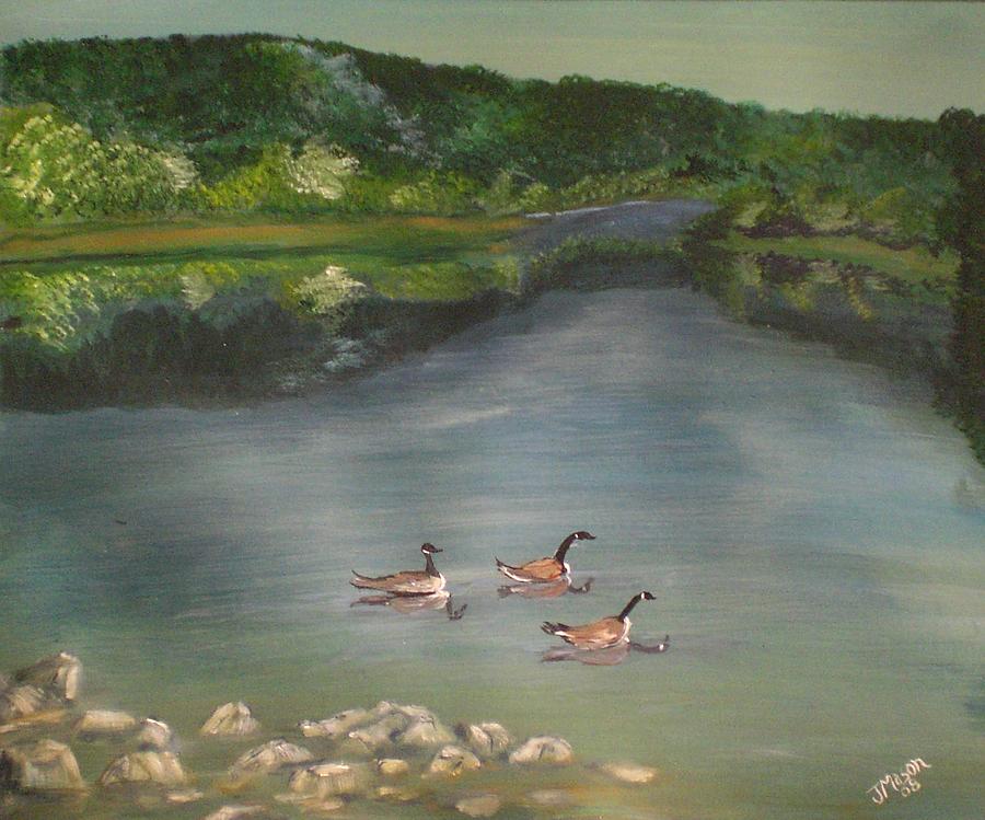Geese Painting - Blairs Valley Lake by Jessica Mason