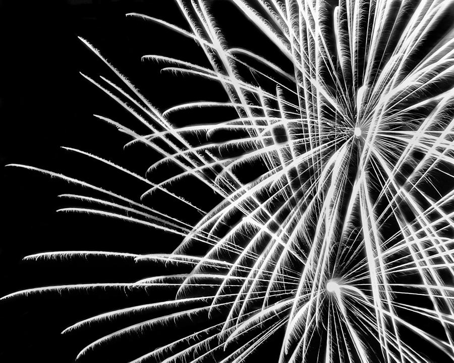Black and White Fireworks Photograph by Angela Murdock