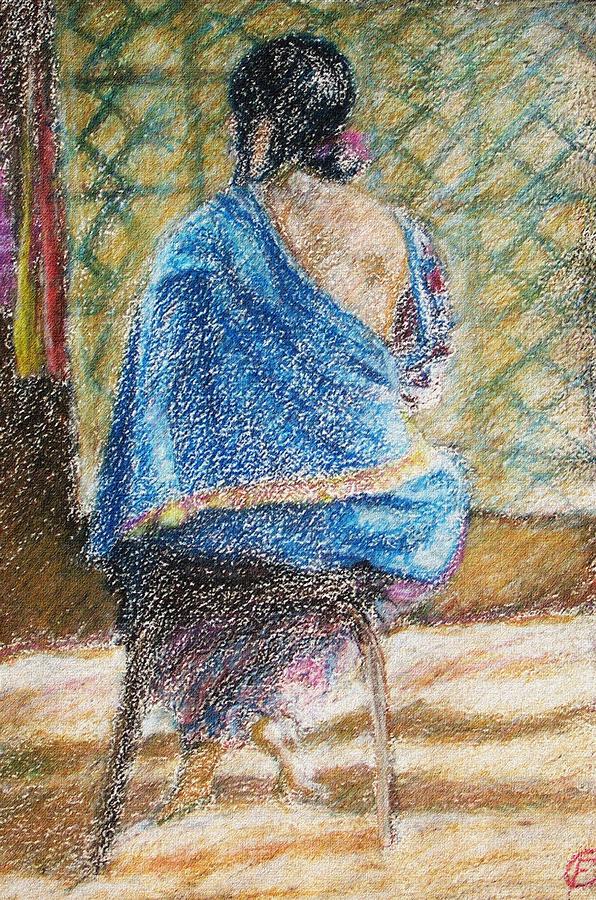 Indian Market Painting - Blanket seller by Claudio  Fiori